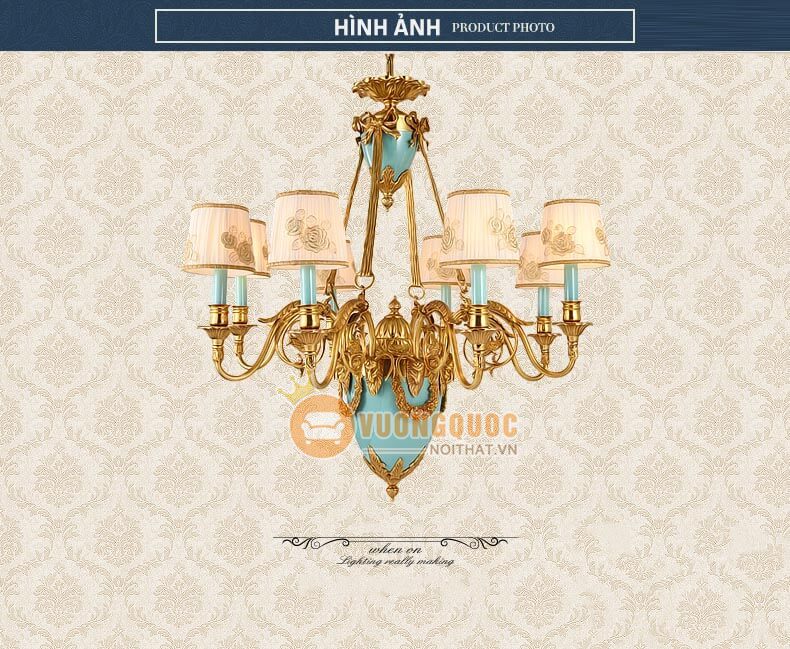 Đèn chùm đồng trang trí họa tiết tinh xảo abr154-8